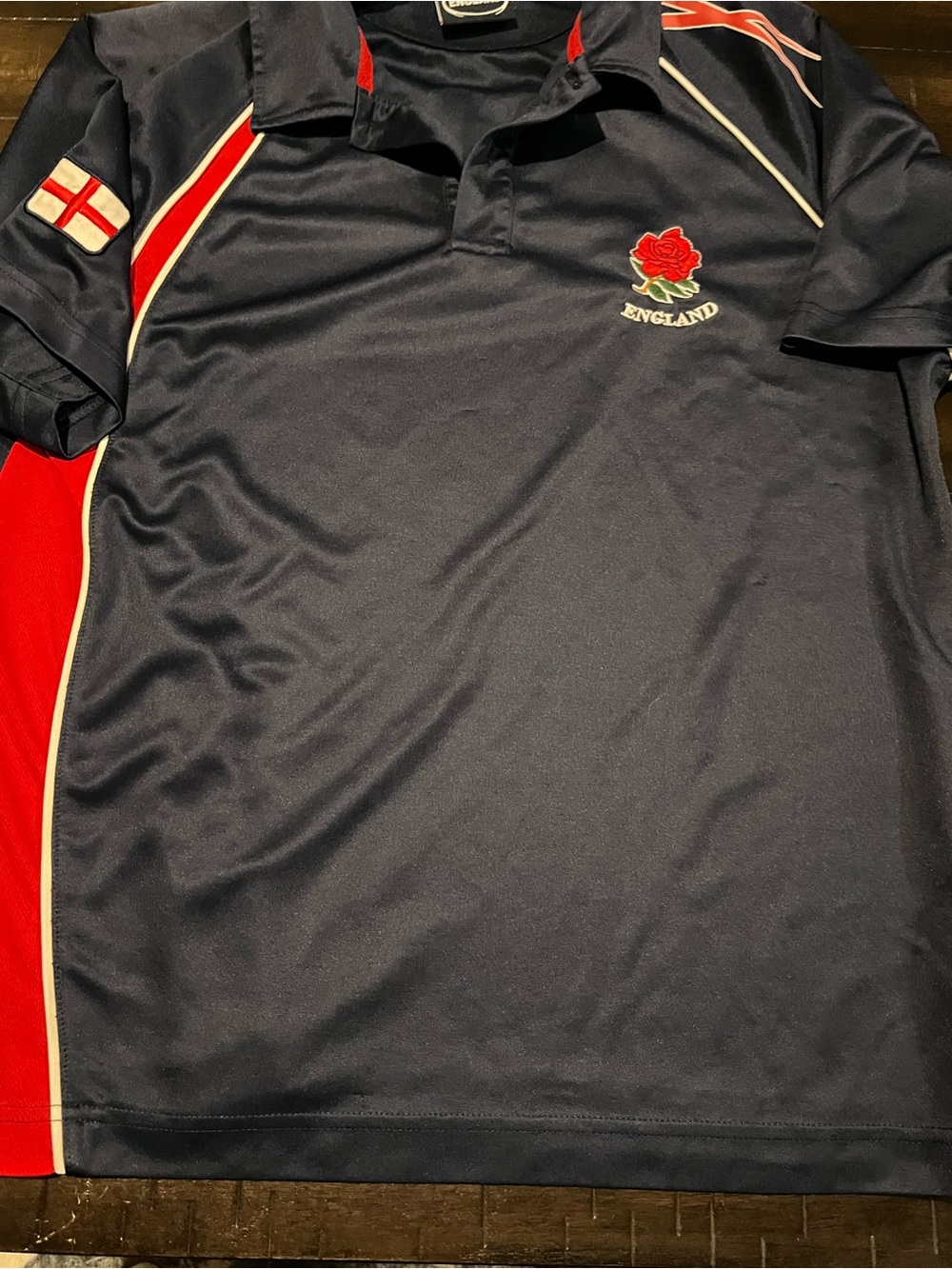 Rugby England Red Rose Polo Shirt - Men's Navy and Red medium